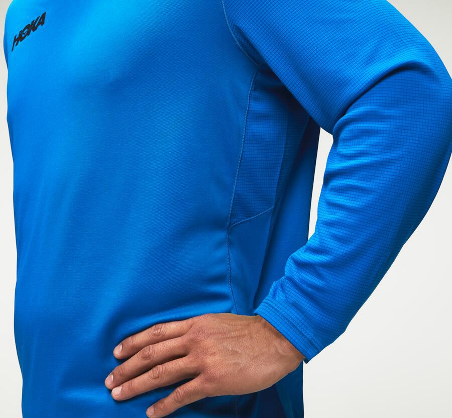 Hoka One One Top Erkek Mavi - Performance Long Sleeve - OP5201937